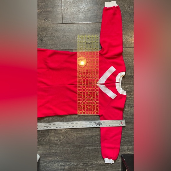 Vintage fuzzy cozy zip night gown. Red & white WARM with one pocket - Picture 6 of 7